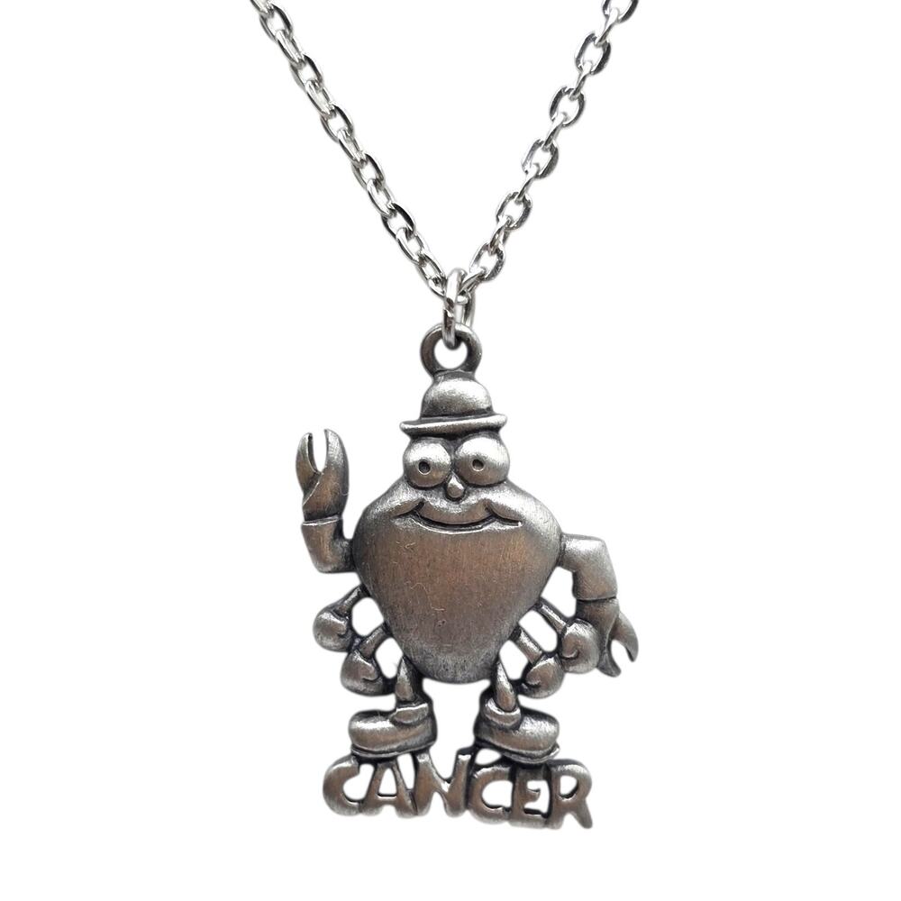 Vintage Necklace Pewter Cancer Zodiac Crab Hat Cartoonish Pendant 16" June July